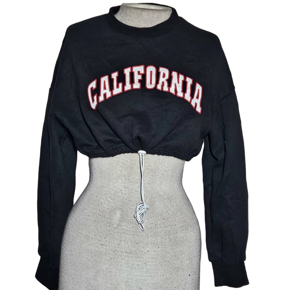 Black Cropped California Crewneck Sweatshirt Size Small